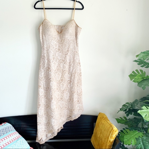 White House Black Market Dresses & Skirts - WHBM High Low Cream Lace Gown Dress Slanted Hem 14